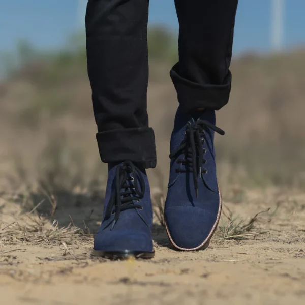 Knight Derby Midnight Blue Suede Leather Boots - Image 4