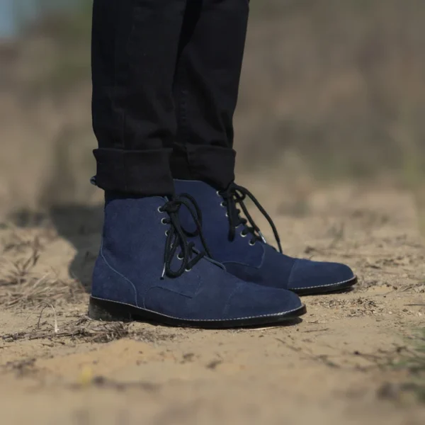 Knight Derby Midnight Blue Suede Leather Boots - Image 2