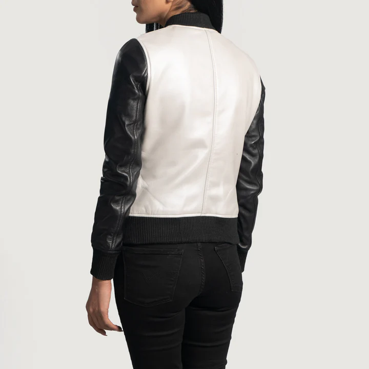 Cole Silver Leather Bomber Jacket - Image 3