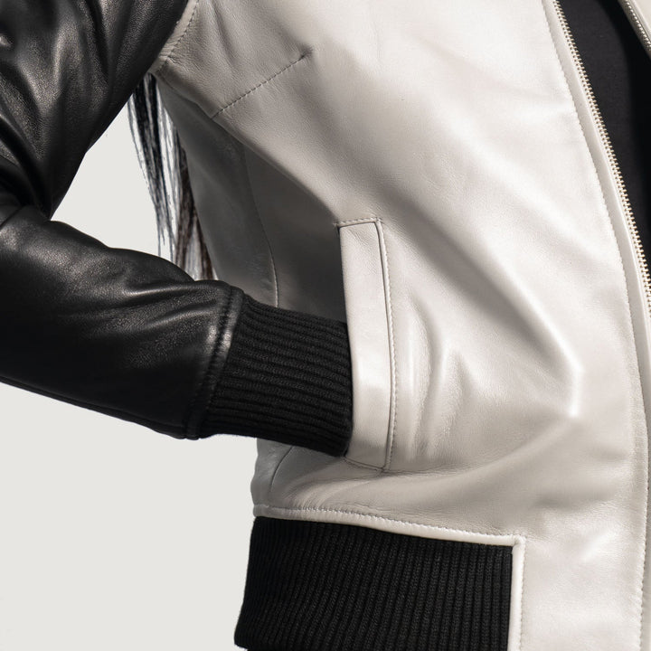 Cole Silver Leather Bomber Jacket - Image 2