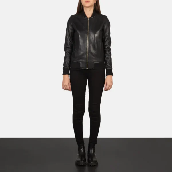 Bliss Black Leather Bomber Jacket - Image 6