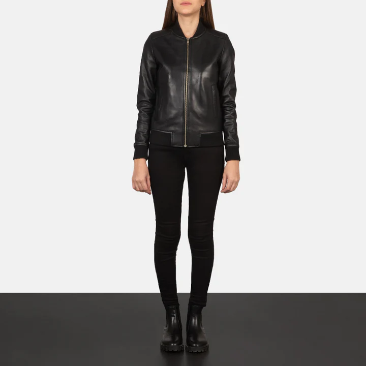 Bliss Black Leather Bomber Jacket - Image 6
