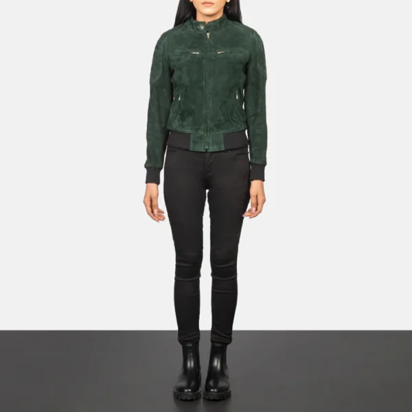 Zenna Green Suede Bomber Jacket - Image 4