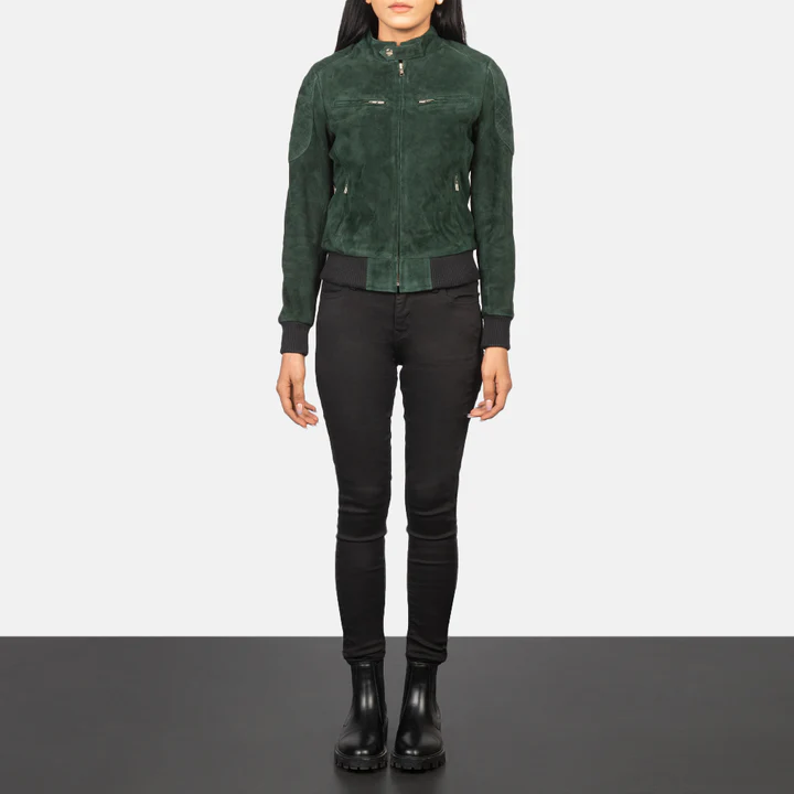 Zenna Green Suede Bomber Jacket - Image 4