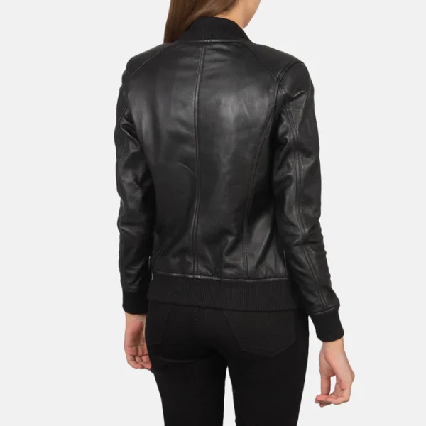 Bliss Black Leather Bomber Jacket - Image 4