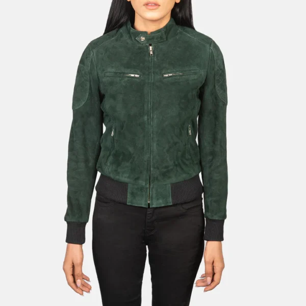 Zenna Green Suede Bomber Jacket - Image 3