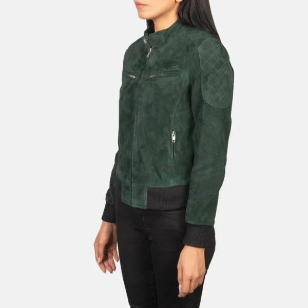 Zenna Green Suede Bomber Jacket - Image 5